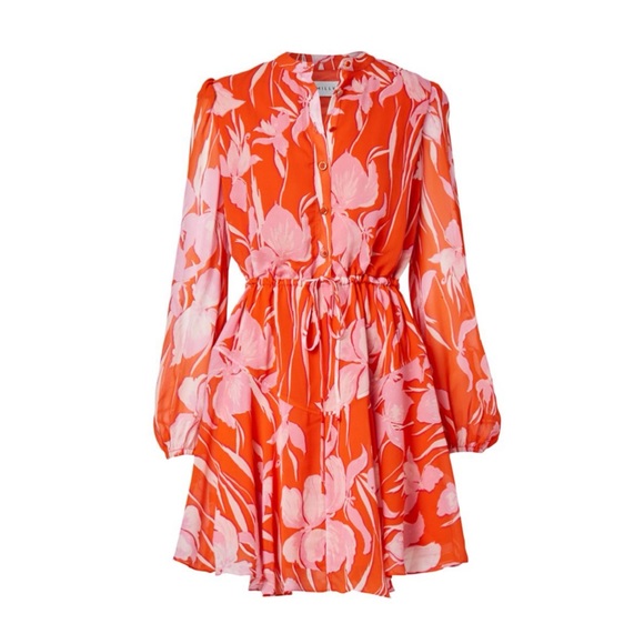 Milly Reina Parrot Tulip Flounce Red Pink Mini Dress Sz 8 SAKS REVOLVE - Picture 2 of 10